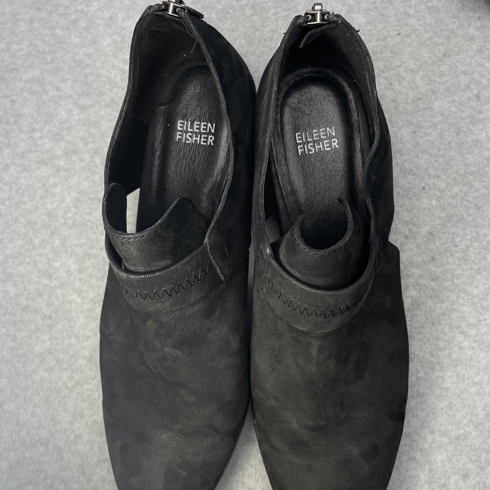 Eileen Fisher Ives Women's 10 Black Nubuck Leather Moto Wedge Heel Ankle Boots - Picture 9 of 10